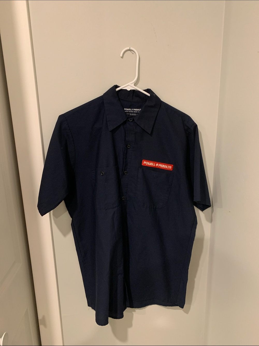 Powell Peralta Men's Navy Short-Sleeve Button Down Work Shirt